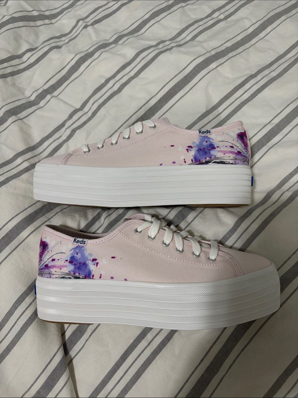 Keds Pink Platform Canvas Sneakers with Purple Watercolor Splash